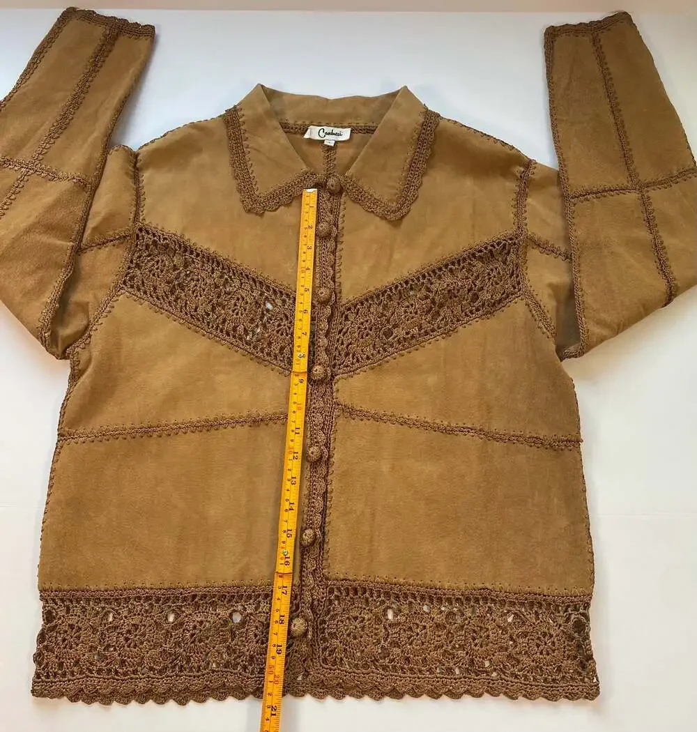 Carducci Vintage Suede Patchwork Jacket with Crochet Lace Trim Size L